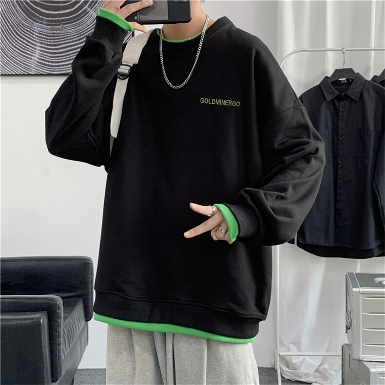 设计感圆领卫衣男春秋季百搭假两件长袖撞色宽松外套WY752-P35,男装卫衣,星座1008-1
