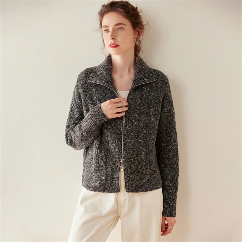 羊绒开衫女翻领针织毛衣外套宽松秋冬百搭打底衫，女装羊绒衫，旭日羊绒