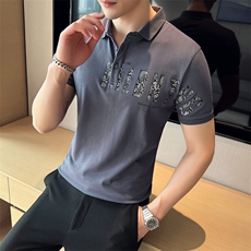 2024夏季新款英伦风高品质修身刺绣POLO衫冰丝短袖T恤男D238-p48，男装T恤，电商D303
