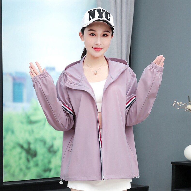 夏季透气轻薄防晒衣短款宽松连帽休闲夹克防晒外套户外运动上衣女，女装防晒衣，燕颉服饰