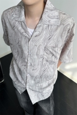 8XL-M冰丝古着感波浪纹短袖衬衫男宽松休闲沙滩古巴领衬衣CS528，男装衬衫，电商D206-1