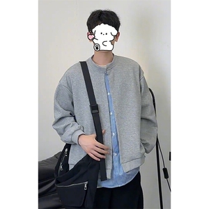 特批P55无差价春季小众设计感条纹拼接假两件宽松卫衣男W5055图片