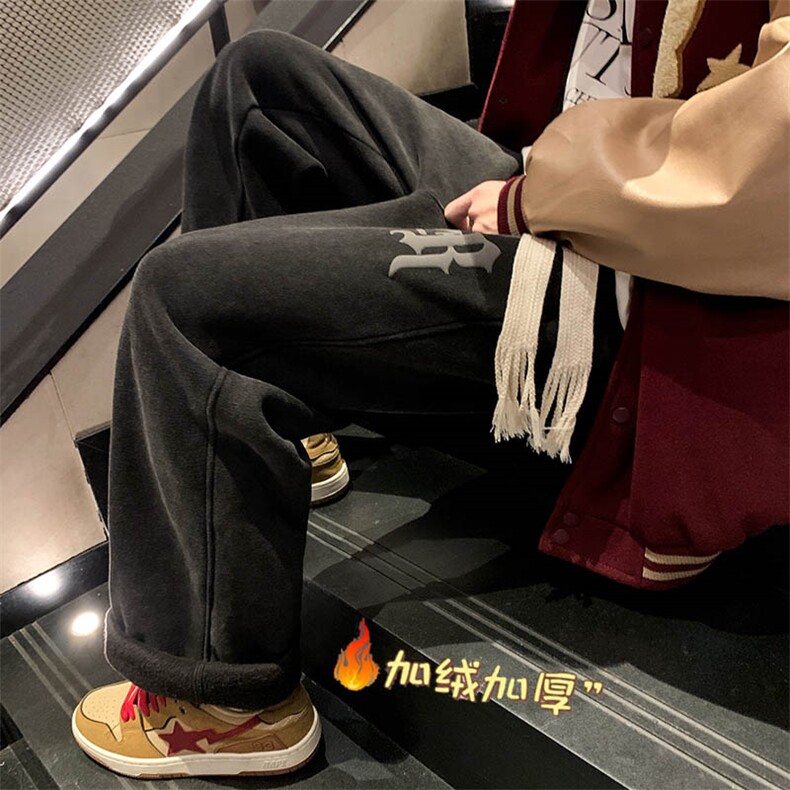 2024秋冬装水洗做旧发泡印花情侣卫裤大码加厚休闲裤XK66269J-P65,男装休闲裤,电商A042