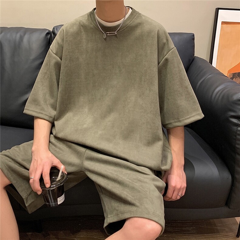 1港风模麂皮绒大码M-5XL短TDT8766P23DK8767P32套装TZ8757P55，男装休闲套装，星座226-2