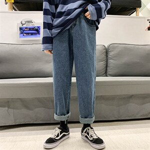 NK44092-P38直筒牛仔裤男士大码宽松九分裤男休闲长裤子男，男装休闲裤，电商A040