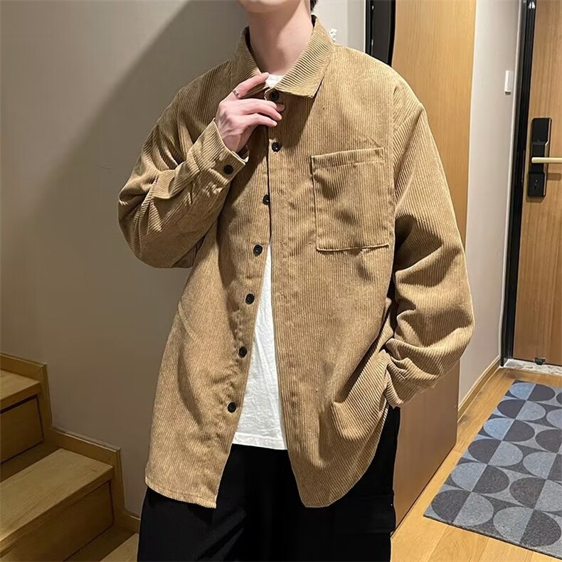 古着vintage咖啡色灯芯绒衬衫男长袖青少年男装2024秋季新款外套,男装衬衫,星座601-2