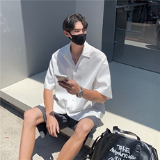 cleanfit纯色衬衫男夏季薄款潮牌设计感衬衣短袖冰丝速干开衫外套，男装T恤，电商A061