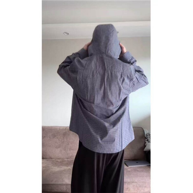 档口现货~纯棉小格子连帽男女夏季防晒长袖衬衫外套C2500批58,男装防晒衣,星座1004-6