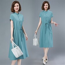2021夏季新款简约休闲舒适气质棉麻连衣裙，女装连衣裙，依恋蒂丝