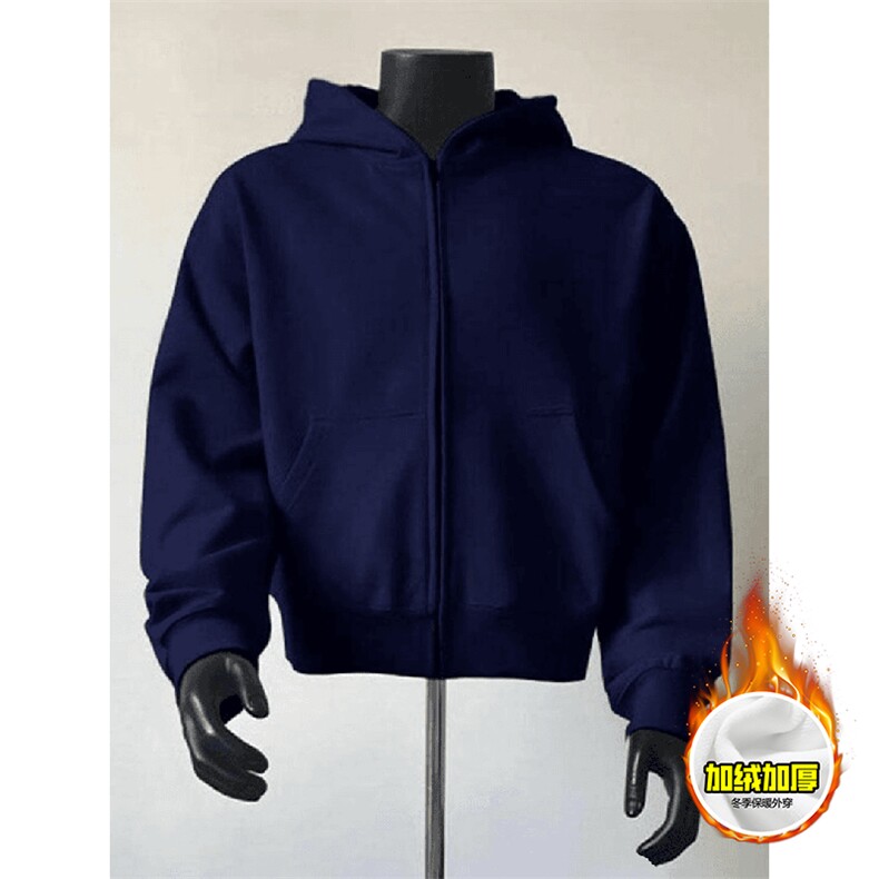 480G重磅加绒硬挺boxy男女秋冬美式高街结构无帽绳开衫卫衣厚外套，女装短外套，电商A486-1