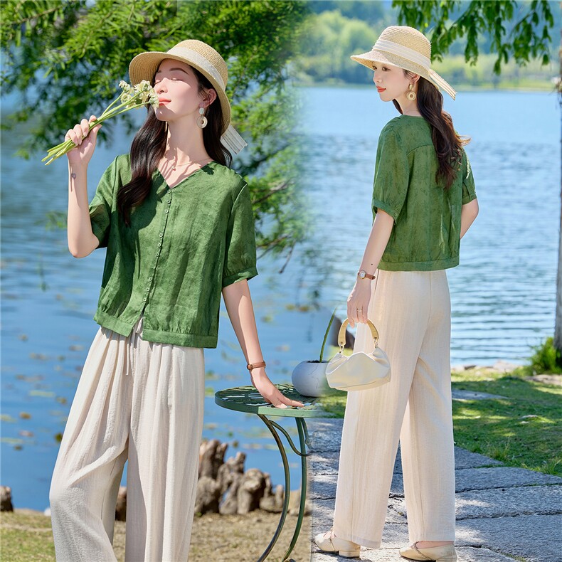 现货.苎麻.新品2026年夏季时尚品质女士两件套套装,女装套装/套裙,依万里