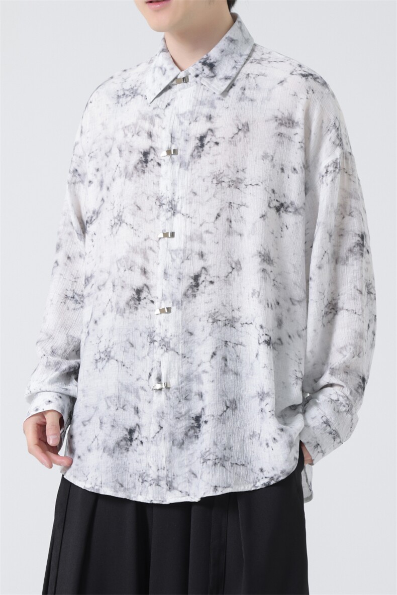 C8602P70无影墻高品质新中式风唐装汉服衬衫长袖印花,男装衬衫,电商A026