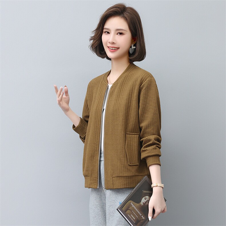 卫衣外套女春秋2023新款华夫格短款开衫棒球服大码宽松休闲薄上衣,女装短外套,涵誉