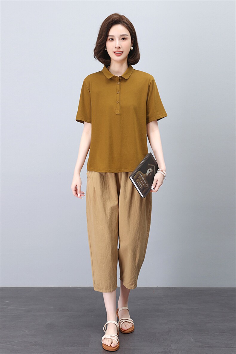 POLO衫套装女八分裤休闲裤两件套,女装套装/套裙,3200格调