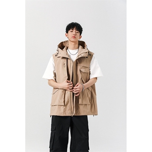 8XL-M 钓鱼老外套街头机能口袋连帽防水无袖马甲坎肩JK1316P78图片