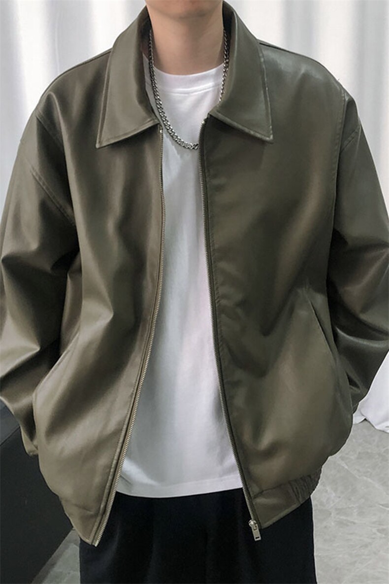 现货主推高质量皮衣外套男宽松皮夹克机车服A026P95加绒P105,男装夹克,电商A351
