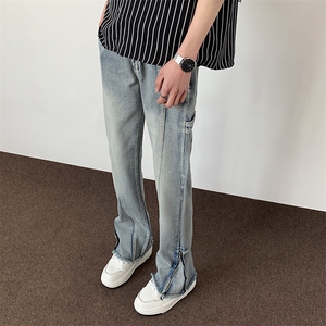 高街vibe拉链线条设计牛仔裤子复古设计感直筒宽松工装裤C28/p58图片