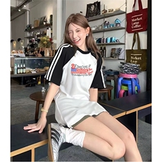 抖音得物品质二开240克宽松纯棉美式潮牌插肩三杠织带短袖T恤，男装T恤，电商A486