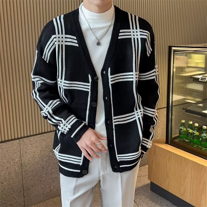 秋冬季新款男士开衫针织衫韩版潮流慵懒风外套宽松格子毛衣MY08,男装针织衫/毛衣,星座1116A-2（原606A-1）