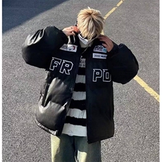 美式机车PU皮棉衣外套男冬季加厚保暖赛车棉服高街潮流宽松棉袄子，男装棉衣，星座601-2