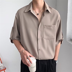 夏季垂感禁欲系冰丝短袖衬衫潮雅痞帅高级感休闲衬衣WLC5677-P35，男装T恤，星座1008
