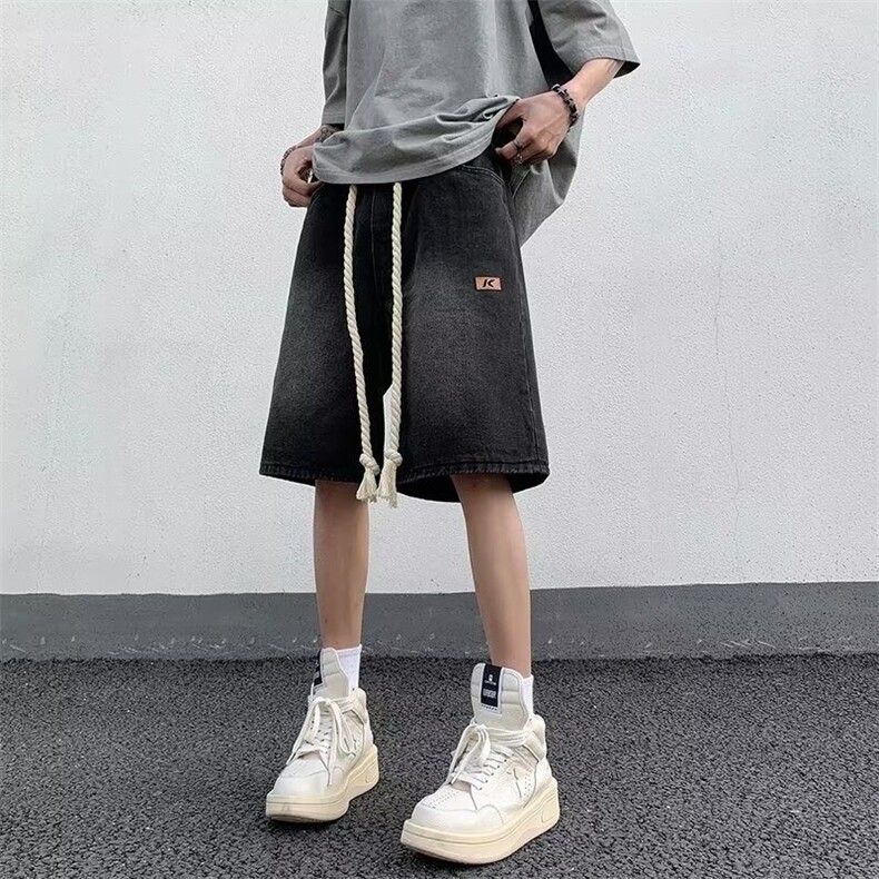 V094-P35高街复古做旧五分中裤男女夏季设计感休闲牛仔裤,男装牛仔裤,星座911-1