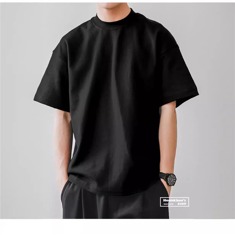 小圆领双纱350克重磅小领口纯棉短袖T恤宽松男女纯色潮XZ210T380,男装T恤,星座210
