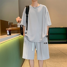 夏季休闲套装男短袖t潮搭港风宽松两件套运动短裤TZ51-特批70，男装休闲套装，星座718