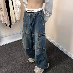 美式复古牛仔裤男生新款工装直筒裤子高街vibe潮牌阔腿N2255-p55图片