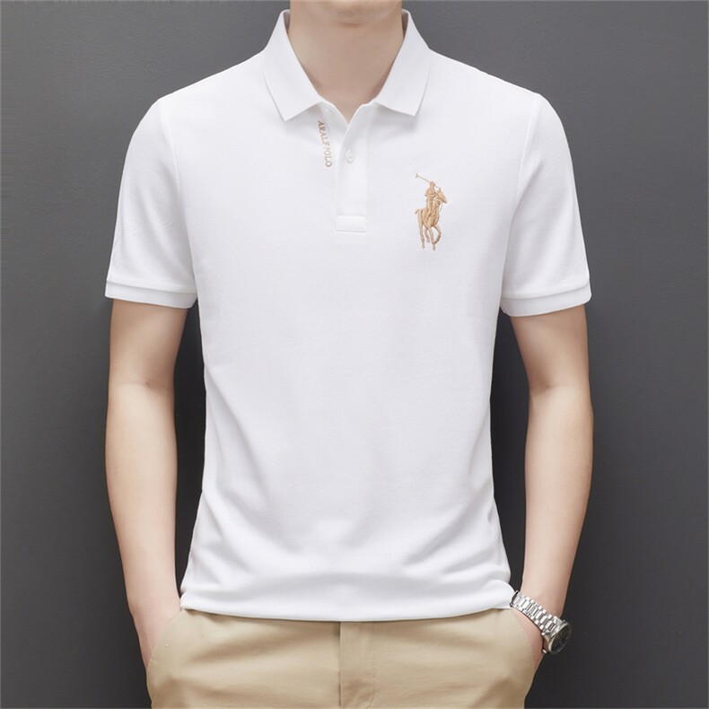纯棉POLO衫短袖中年夏季商务休闲经典纯色打底衫男士时尚翻领上衣图片
