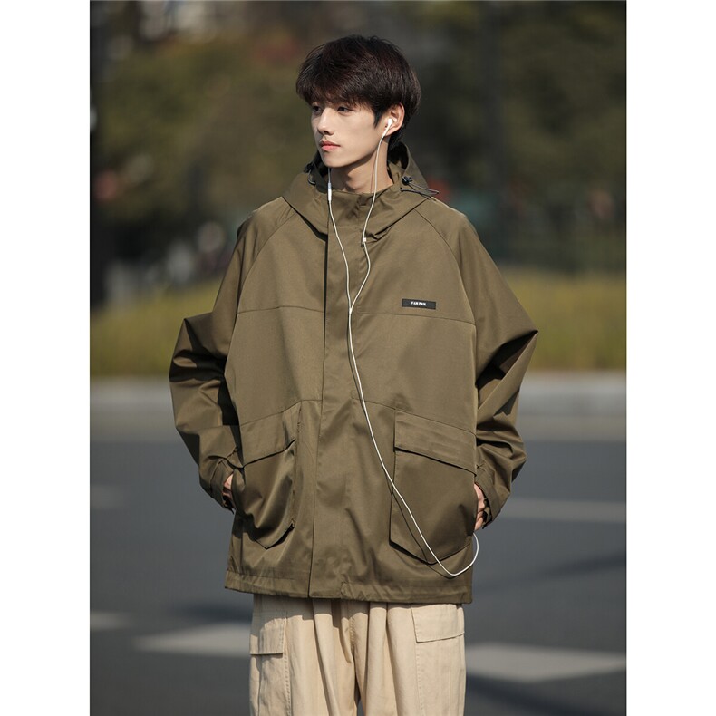 2026春装多乐棉防风防水连帽冲锋衣夹克JK1166/P105军绿色,男装夹克,电商A094