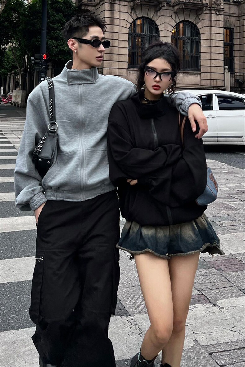 美潮情侣开衫卫衣设计感垫肩外套A426P70控98,女装短外套,电商A309