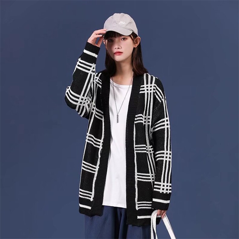 盐系春秋简约设计感格子情侣针织毛衣ins复古休闲开衫女M905-p40,男装针织衫/毛衣,星座1008-1