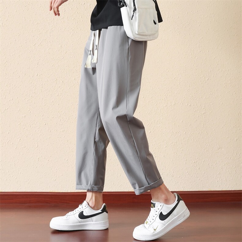 新款春夏季九分裤男运动冰丝裤散口裤宽松休闲裤男A086-2302-P22，男装休闲裤，电商A068