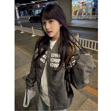 美式复古字母标语PU皮夹克男秋季cleanfit短款飞行外套小众设计感，男装夹克，星座218-8