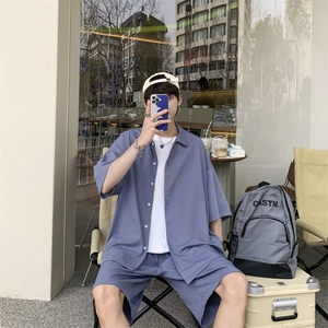 夏季冰丝布标短袖上衣男士潮流帅气两件套搭配TZ003-特批60图片