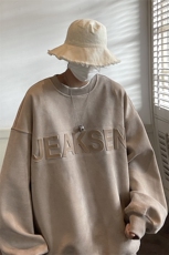 麂皮绒圆领大码卫衣男秋字母宽松卡其色痞帅外套JK22312p50控68，男装卫衣，星座605(原A050)