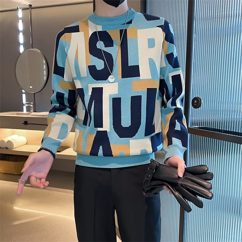 美式街头设计感圆领毛衣男慵懒风休闲针织衫M804P50,男装针织衫/毛衣,星座1116-2