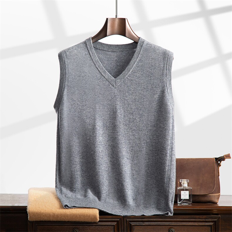 2024秋冬新款35%山羊绒男士套头V领镂空羊绒背心马甲，男装羊绒背心，曼云男装羊绒