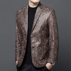 春秋款男士皮衣头层牛皮夹克商务休闲西服爸爸装外套百搭休闲，男装夹克，电商B360