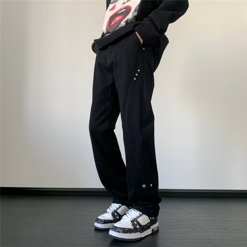 复古欧美风休闲直筒水洗牛仔裤男女显瘦宽松拖地裤,男装牛仔裤,星座410-7