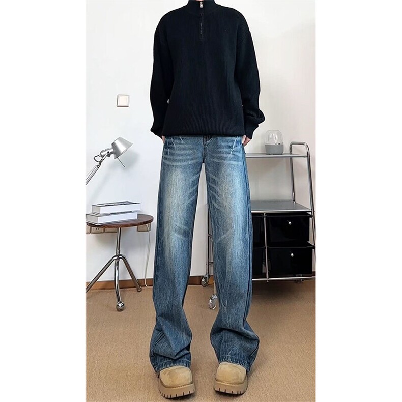 春季美式ins高街hiphop重工艺水洗直筒牛仔裤货号K2593P55,男装牛仔裤,电商A063