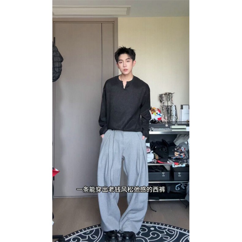 高级感亚麻西裤男女cleanfit宽松老钱风休闲裤504-K263-特P47控88,男装西裤,星座504
