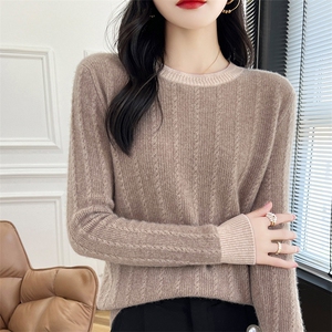 新款秋冬圆领毛衣长袖女羊毛针织打底衫厚款百搭2023衫上衣图片
