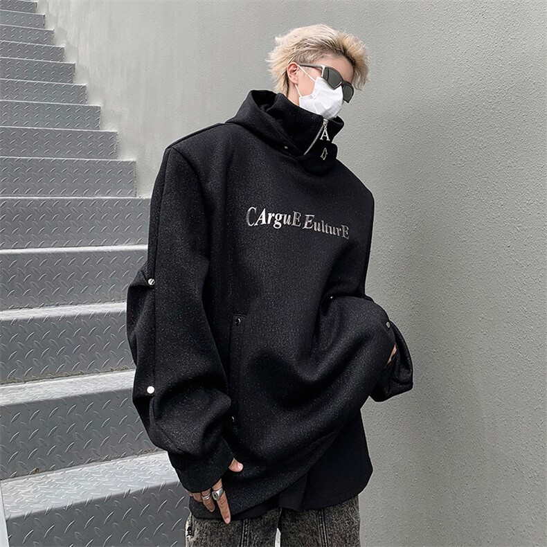 亮片设计感金属立体印花垫肩宽松双层高领连帽卫衣B289-WY088-P98，男装卫衣，电商B289-1