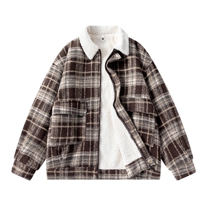 冬装加厚保暖格子男士棉袄呢料棉服情侣羊羔毛呢棉衣 M8002-P110图片