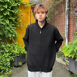 抖音得物 保暖立领拉链针织外套秋冬宽松慵懒风纯色毛衣上衣AM02图片