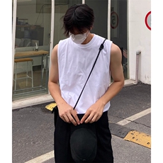 抖音得物高品质二开冰感爽滑280克双纱纯棉纯色坎肩无袖T恤背心，男装T恤，电商A486
