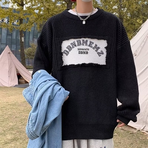 美式街头设计感圆领毛衣男慵懒风休闲针织衫M9972P42图片
