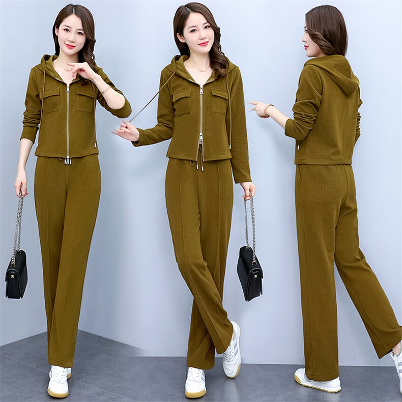 运动服时尚套装女2023春秋季新款气质休闲连帽外套直筒裤子两件套,女装套装/套裙,依如秀(原杭风阁)